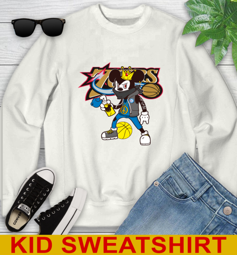 Philadelphia 76ers NBA Basketball Mickey Peace Sign Sports Youth Sweatshirt