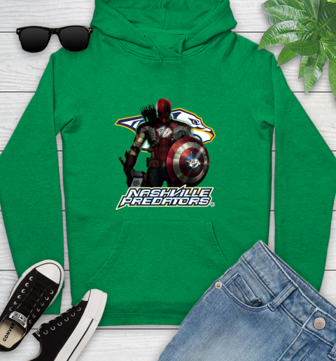 NHL Captain America Thor Spider Man Hawkeye Avengers Endgame Hockey Nashville Predators Youth Hoodie 7