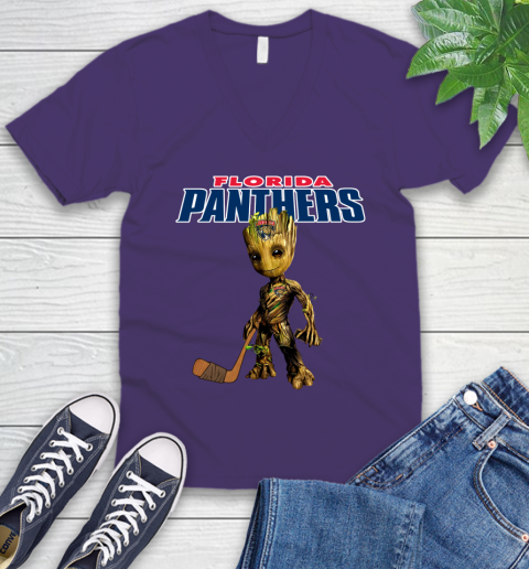 Florida Panthers NHL Hockey Groot Marvel Guardians Of The Galaxy V-Neck T-Shirt 10