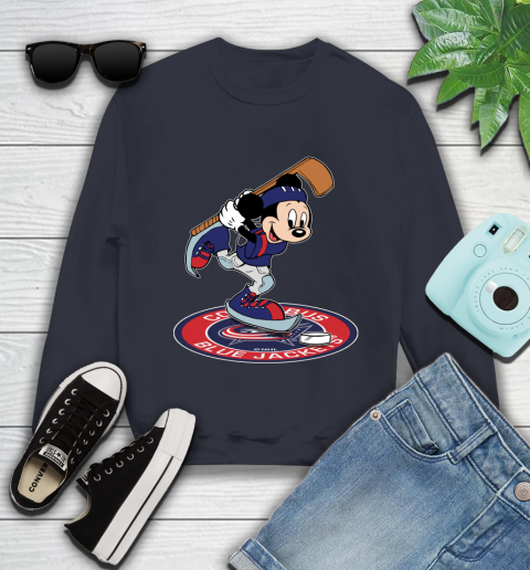 NHL Hockey Columbus Blue Jackets Cheerful Mickey Disney Shirt Youth Sweatshirt 3