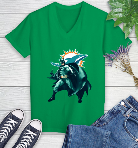 NFL Batman Football Sports Miami Dolphins Women's V-Neck T-Shirt 5