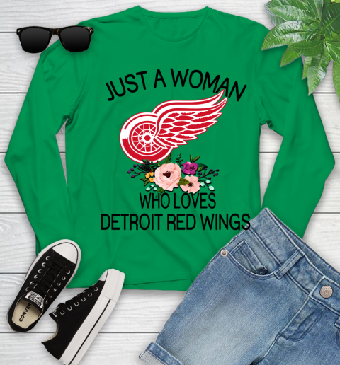 NHL Just A Woman Who Loves Detroit Red Wings Hockey Sports Youth Long Sleeve 4