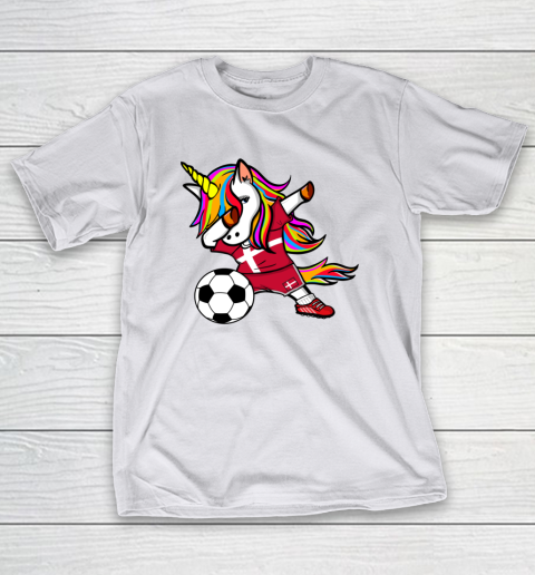 Funny Dabbing Unicorn Denmark Football Danish Flag Soccer T-Shirt 24