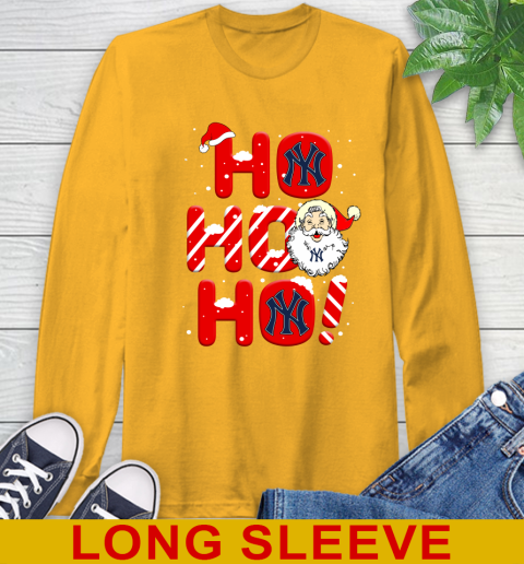New York Yankees MLB Baseball Ho Ho Ho Santa Claus Merry Christmas Shirt Long Sleeve T-Shirt 2