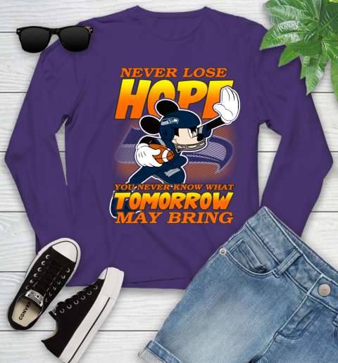 Seattle Seahawks NFL Football Mickey Disney Never Lose Hope Youth Long Sleeve 4