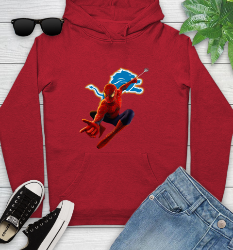 NFL Spider Man Avengers Endgame Football Detroit Lions Youth Hoodie 11