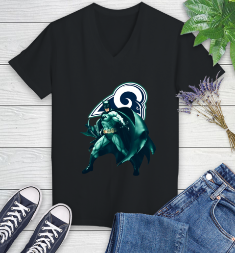 NFL Batman Football Sports Los Angeles Rams Women's V-Neck T-Shirt 2