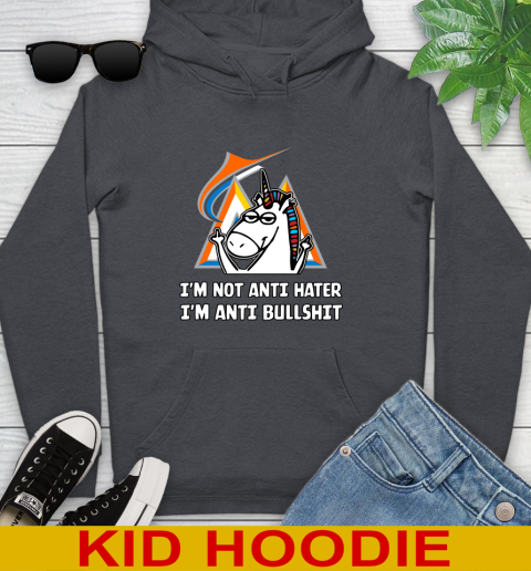 Miami Marlins MLB Baseball Unicorn I'm Not Anti Hater I'm Anti Bullshit Youth Hoodie 9