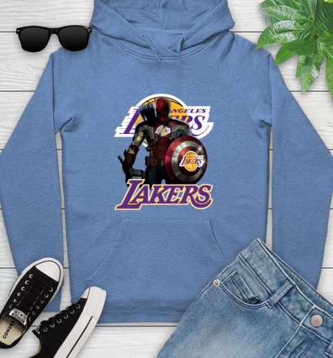 Los Angeles Lakers NBA Basketball Captain America Thor Spider Man Hawkeye Avengers Youth Hoodie 12