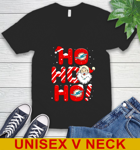 Miami Dolphins NFL Football Ho Ho Ho Santa Claus Merry Christmas Shirt V-Neck T-Shirt