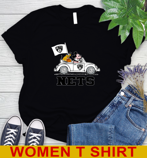 NBA Basketball Brooklyn Nets Pluto Mickey Driving Disney Shirt Women's T-Shirt 2