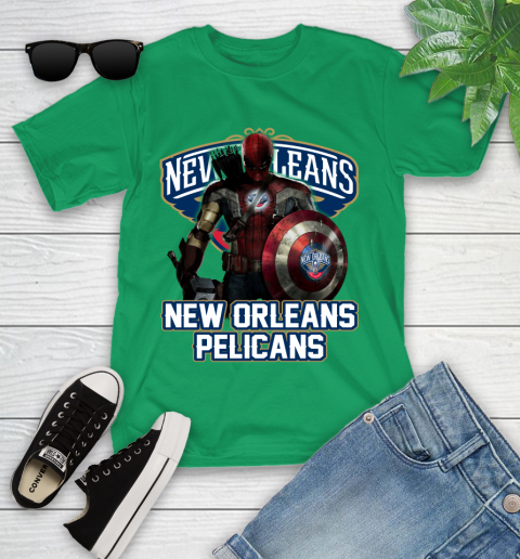 New Orleans Pelicans NBA Basketball Captain America Thor Spider Man Hawkeye Avengers Youth T-Shirt 6