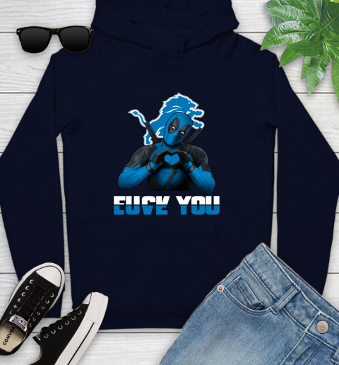NHL Detroit Lions Deadpool Love You Fuck You Football Sports Youth Hoodie 3
