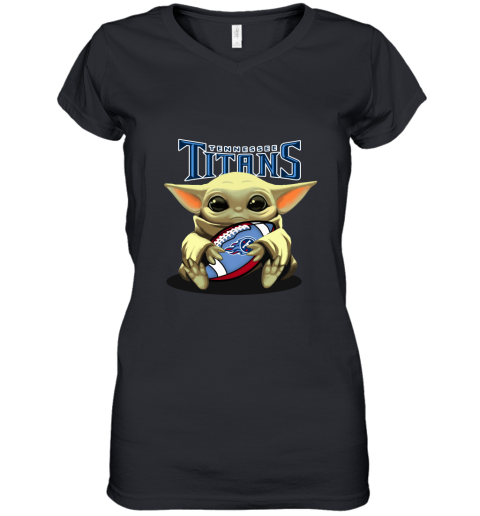 Baby Yoda Loves The Tennessee Titans Star Wars NFL Women's V-Neck T-Shirt
