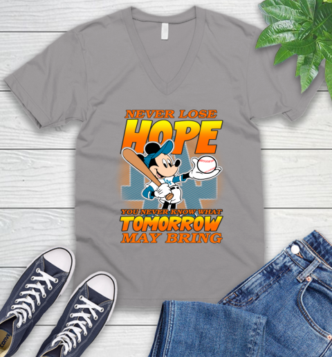 Los Angeles Dodgers MLB Baseball Mickey Disney Never Lose Hope V-Neck T-Shirt 3