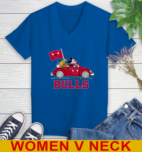 NBA Basketball Chicago Bulls Pluto Mickey Driving Disney Shirt Women's V-Neck T-Shirt 11