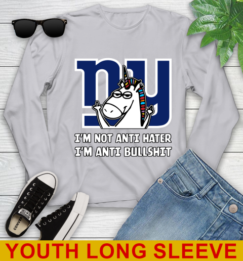 New York Giants NFL Football Unicorn I'm Not Anti Hater I'm Anti Bullshit Youth Long Sleeve 6