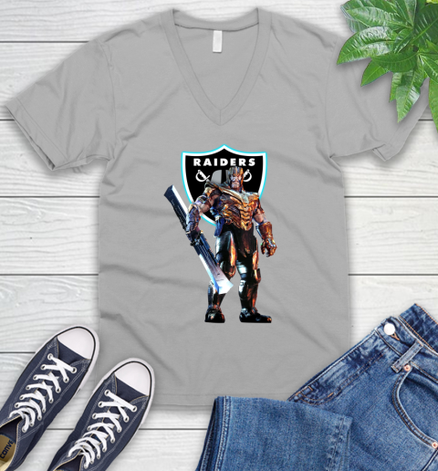 NFL Thanos Gauntlet Avengers Endgame Football Oakland Raiders V-Neck T-Shirt 4