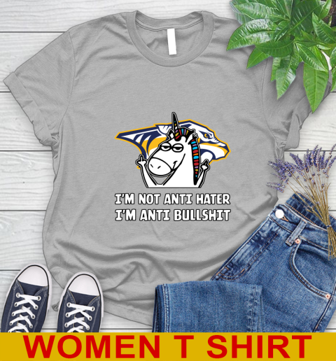 Nashville Predators NHL Hockey Unicorn I'm Not Anti Hater I'm Anti Bullshit Women's T-Shirt 5