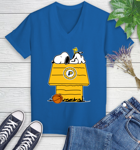 Indiana Pacers NBA Basketball Snoopy Woodstock The Peanuts Movie Women's V-Neck T-Shirt 10
