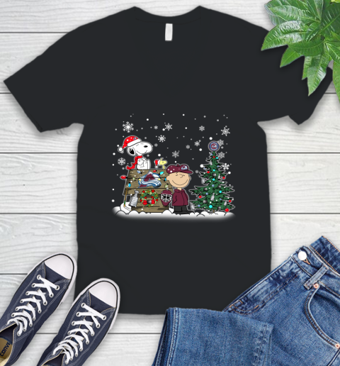 NHL Colorado Avalanche Snoopy Charlie Brown Woodstock Christmas Stanley Cup Hockey V-Neck T-Shirt