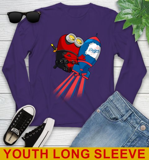MLB Baseball Los Angeles Dodgers Deadpool Minion Marvel Shirt Youth Long Sleeve 4