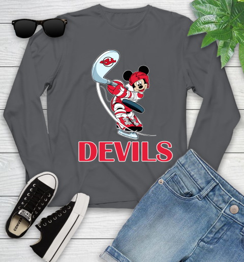 NHL Hockey New Jersey Devils Cheerful Mickey Mouse Shirt Youth Long Sleeve 8