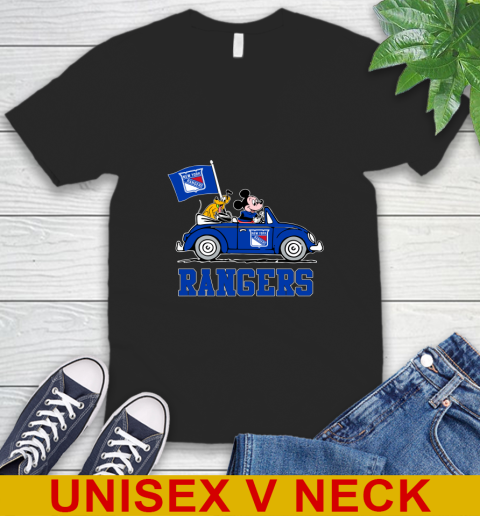 NHL Hockey New York Rangers Pluto Mickey Driving Disney Shirt V-Neck T-Shirt 2
