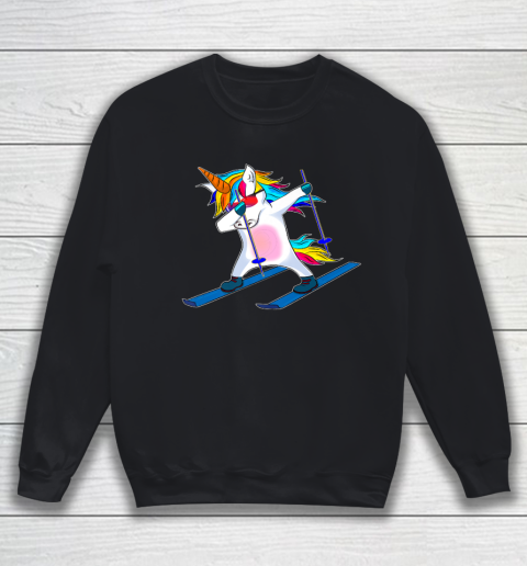 Skiing Unicorn Dabbing Funny Gift Sweatshirt
