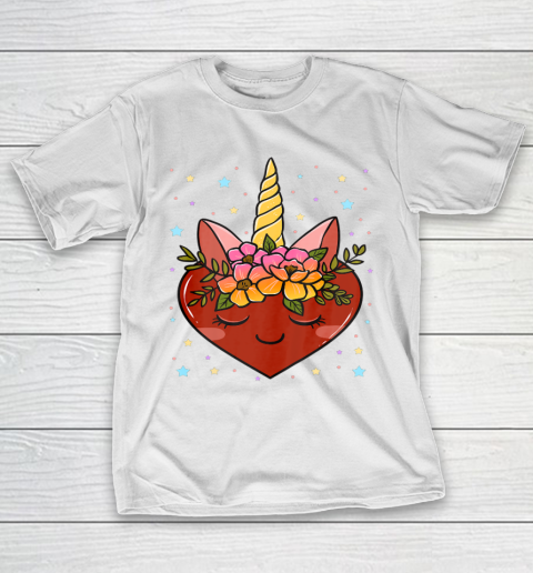 Valentine s Day Gifts for Her Funny Floral Unicorn Heart T-Shirt