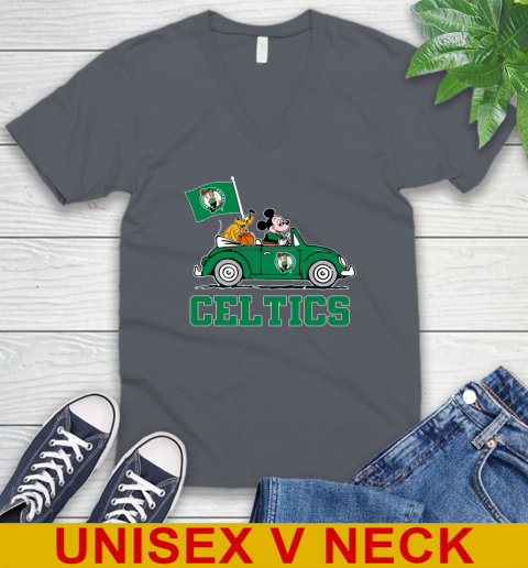 NBA Basketball Boston Celtics Pluto Mickey Driving Disney Shirt V-Neck T-Shirt 5