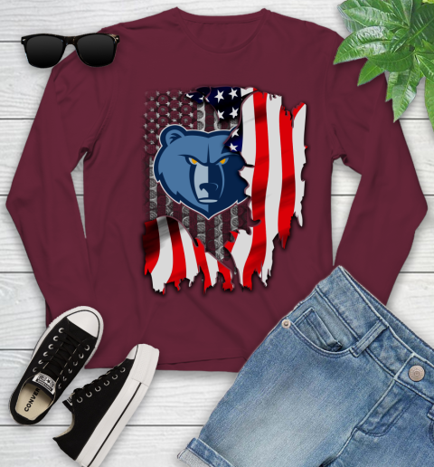 Memphis Grizzlies NBA Basketball American Flag Youth Long Sleeve 6