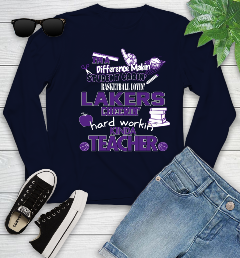 Los Angeles Lakers NBA I'm A Difference Making Student Caring Basketball Loving Kinda Teacher Youth Long Sleeve 2