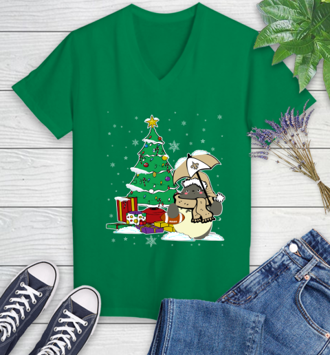New Orleans Saints NFL Football Cute Tonari No Totoro Christmas Sports Women's V-Neck T-Shirt 5