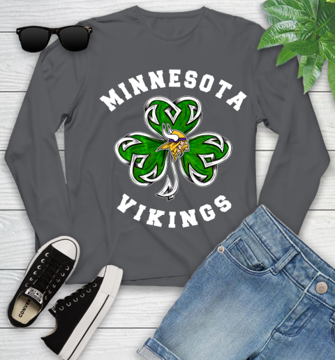 NFL Minnesota Vikings Three Leaf Clover St Patrick's Day Football Sports Youth Long Sleeve 9