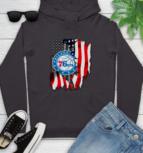 Philadelphia 76ers NBA Basketball American Flag Youth Hoodie 8