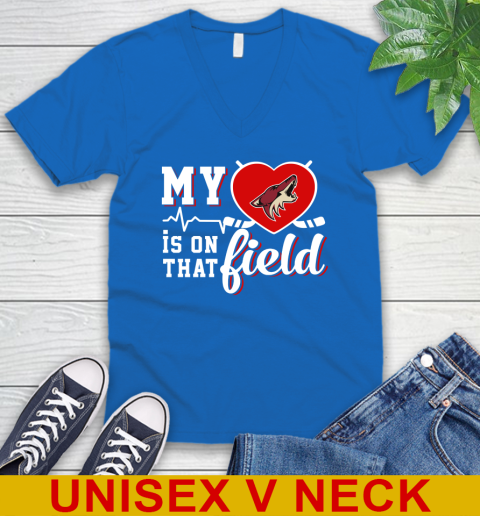 NHL My Heart Is On That Field Hockey Sports Arizona Coyotes V-Neck T-Shirt 5
