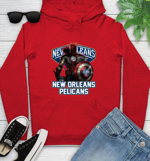 New Orleans Pelicans NBA Basketball Captain America Thor Spider Man Hawkeye Avengers Youth Hoodie 11