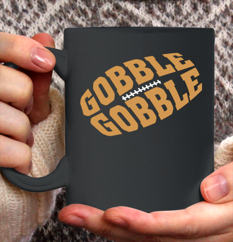 Vintage Gobble For Happy Thanksgiving Football Shaped Design Ceramic Mug 11oz