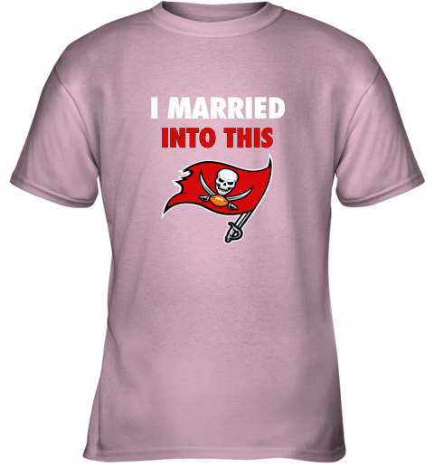 zlbx i married into this tampa bay buccaneers football nfl youth t shirt 26 front light pink