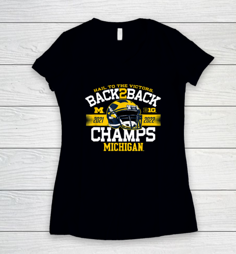 Michigan Wolverines Big Ten Champs 2022 Hail Navy Women's V-Neck T-Shirt