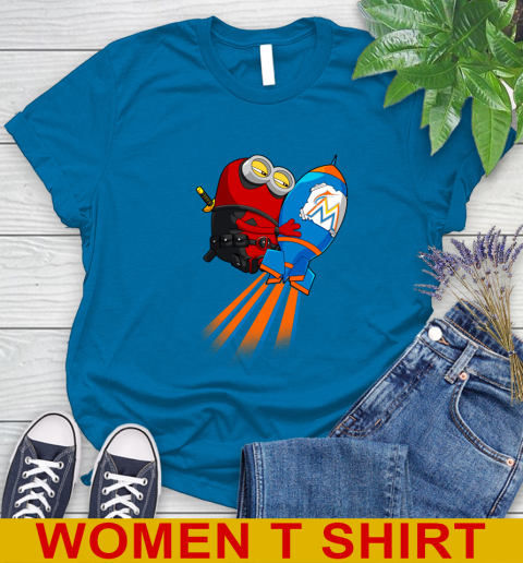 MLB Baseball Miami Marlins Deadpool Minion Marvel Shirt Women's T-Shirt 8