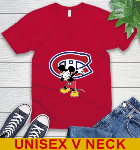 Montreal Canadiens NHL Hockey Dabbing Mickey Disney Sports V-Neck T-Shirt 7