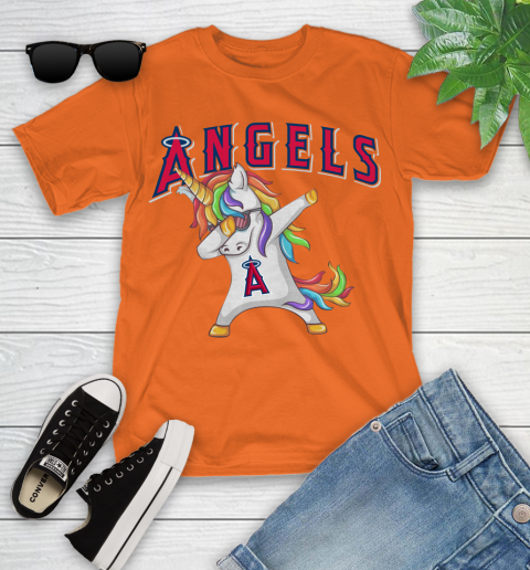 Los Angeles Angels MLB Baseball Funny Unicorn Dabbing Sports Youth T-Shirt 7