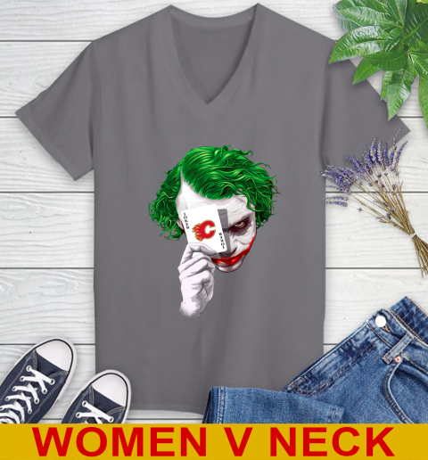 Calgary Flames NHL Hockey Joker Card Shirt Women's V-Neck T-Shirt 11