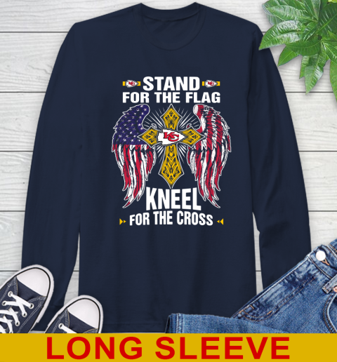 NFL Football Kansas City Chiefs Stand For Flag Kneel For The Cross Shirt Long Sleeve T-Shirt 3