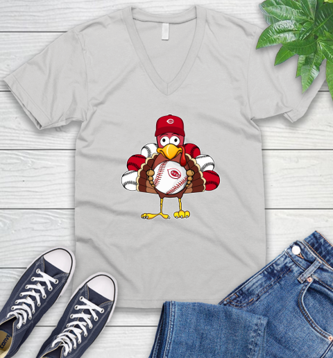 Cincinnati Reds Turkey thanksgiving V-Neck T-Shirt