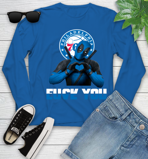 NBA Philadelphia 76ers Deadpool Love You Fuck You Basketball Sports Youth Long Sleeve 10