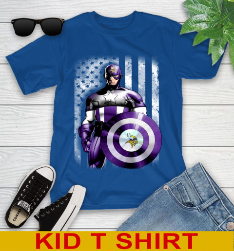 Minnesota Vikings NFL Football Captain America Marvel Avengers American Flag Shirt Youth T-Shirt 10