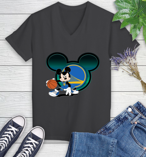 NBA Golden State Warriors Mickey Mouse Disney Basketball Women's V-Neck T-Shirt 8